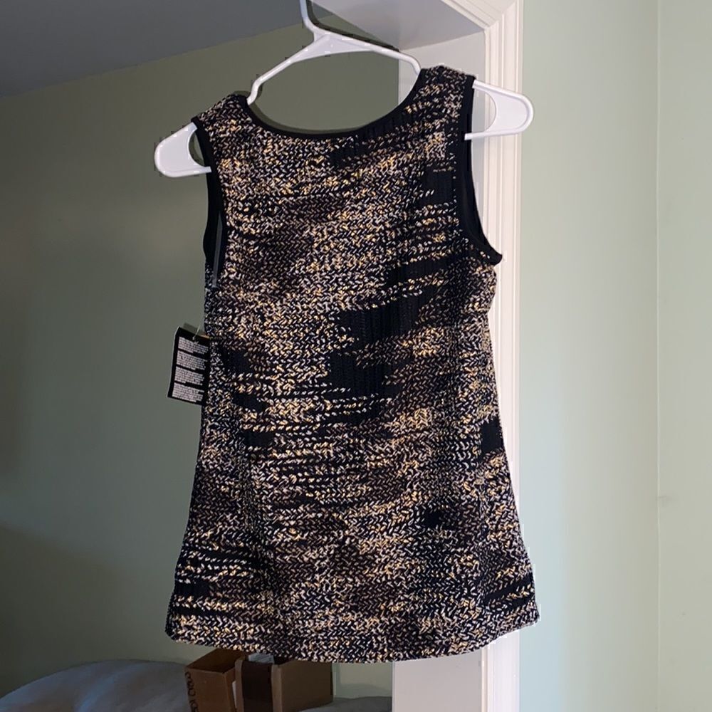 Kasper Black Gold Silver Metalic Stretch Sleeveless Blouse Petite Small - Picture 2 of 4